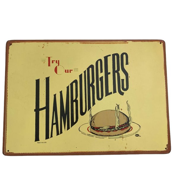 Marty Mummert Try Our Hamburgers Cork Backed Diner Kitchen Sign 16" X 11" Retro - Picture 1 of 7